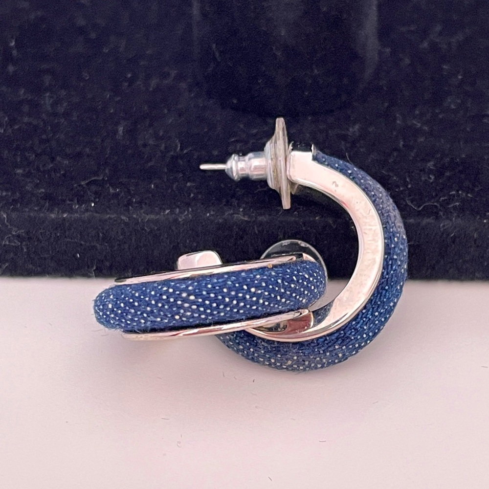 JOAN RIVERS Denim 4th of July USA Western Summer Cowgirl Jean Hoop Earrings